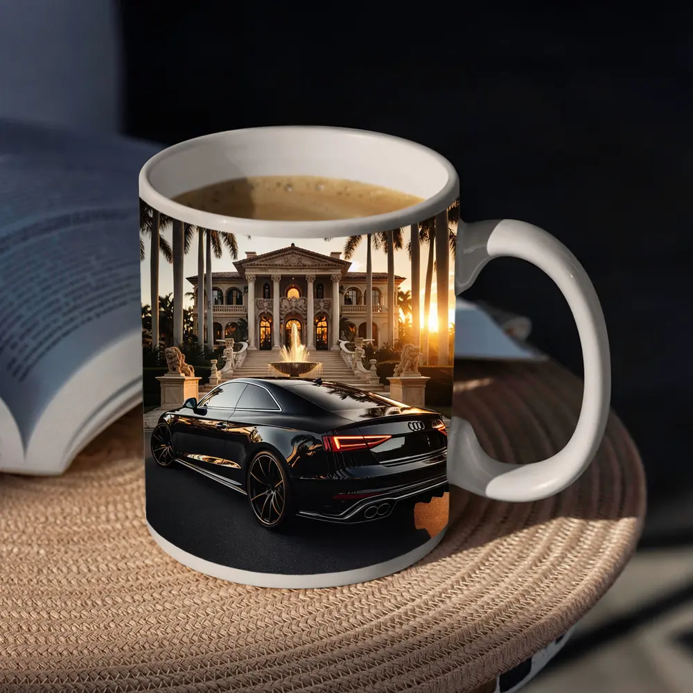 Audi RS5 Black Coupe Luxury Mansion Sunset – Mugs