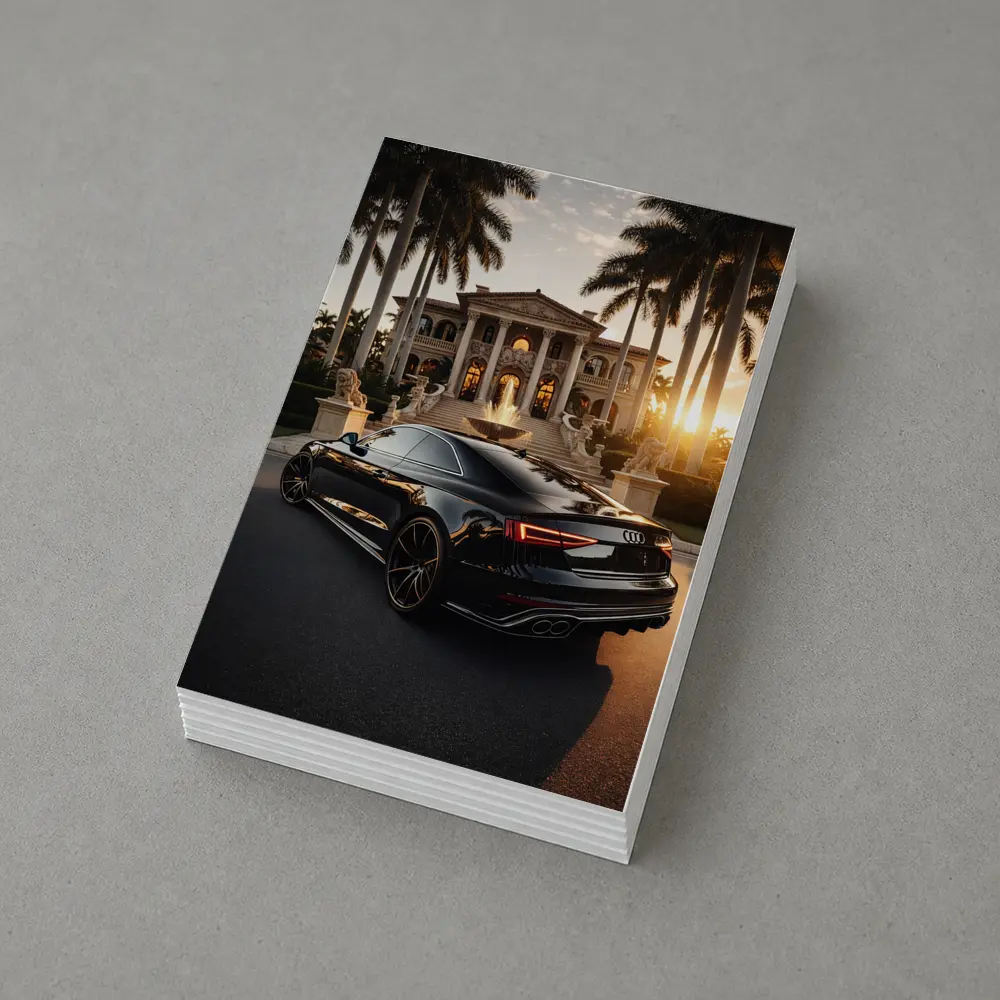 Audi RS5 Black Coupe Luxury Mansion Sunset – Postcards