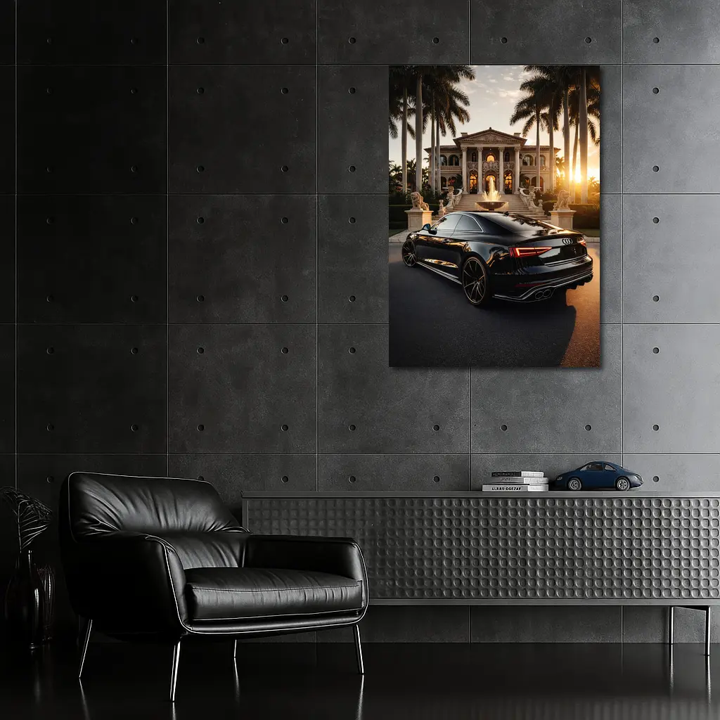 Audi RS5 Black Coupe Luxury Mansion Sunset – Wall Art