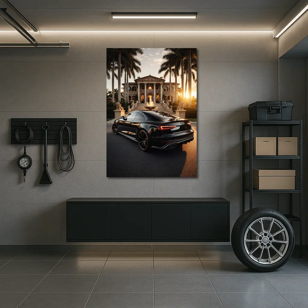 Audi RS5 Black Coupe Luxury Mansion Sunset – Wall Art