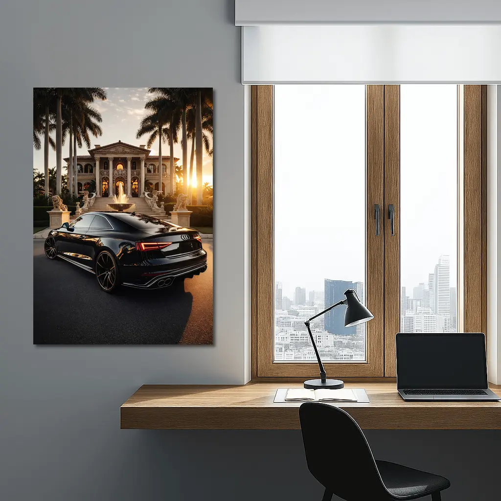 Audi RS5 Black Coupe Luxury Mansion Sunset – Wall Art