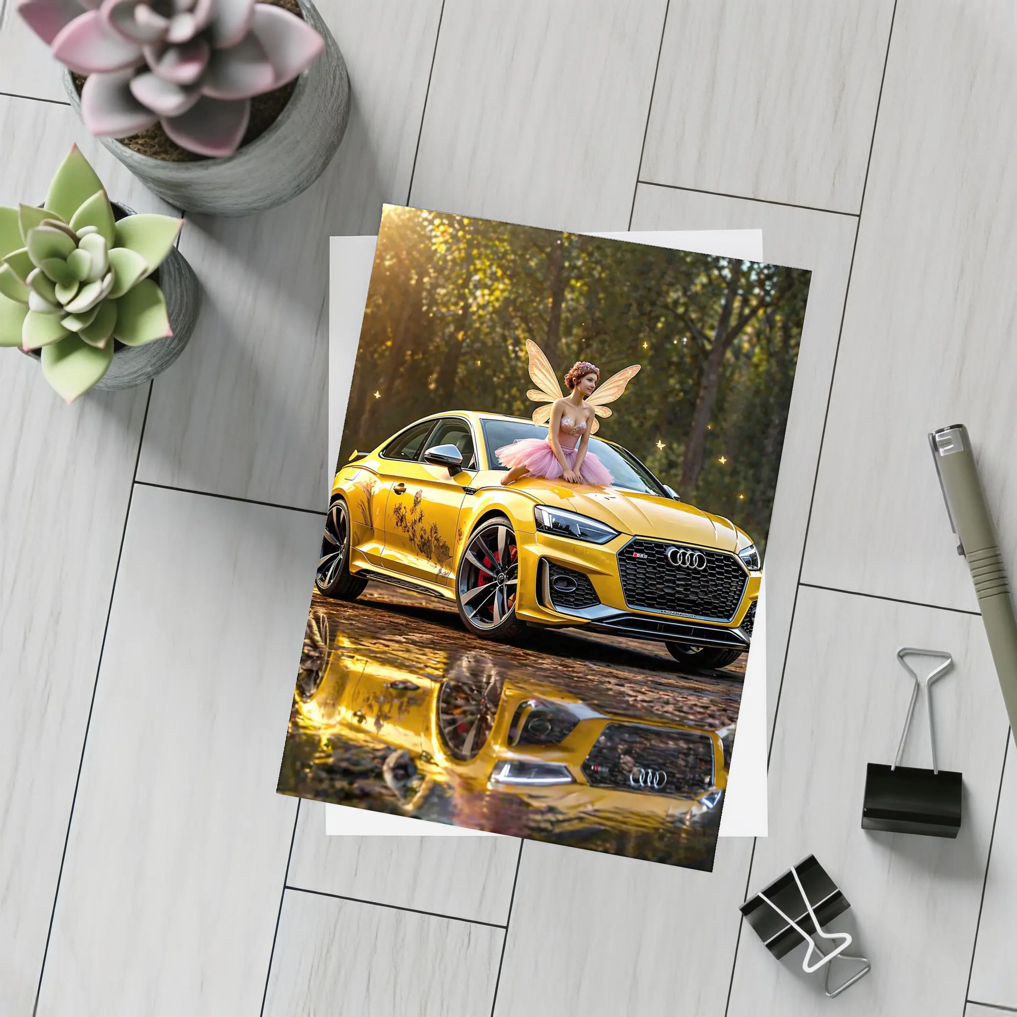 Audi RS5 Yellow Fairy Forest Setting – Postcards