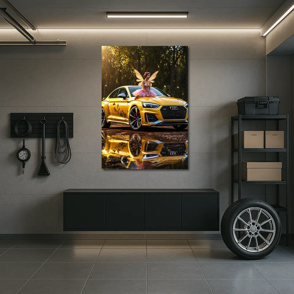 Audi RS5 Yellow Fairy Forest Setting – Wall Art