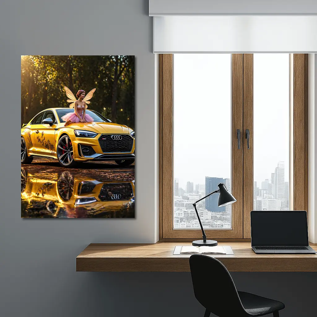 Audi RS5 Yellow Fairy Forest Setting – Wall Art