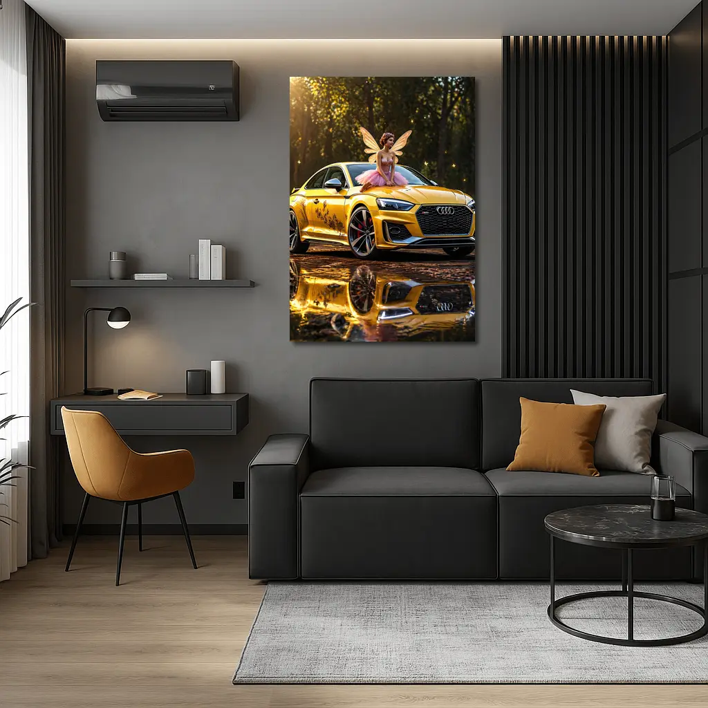 Audi RS5 Yellow Fairy Forest Setting – Wall Art