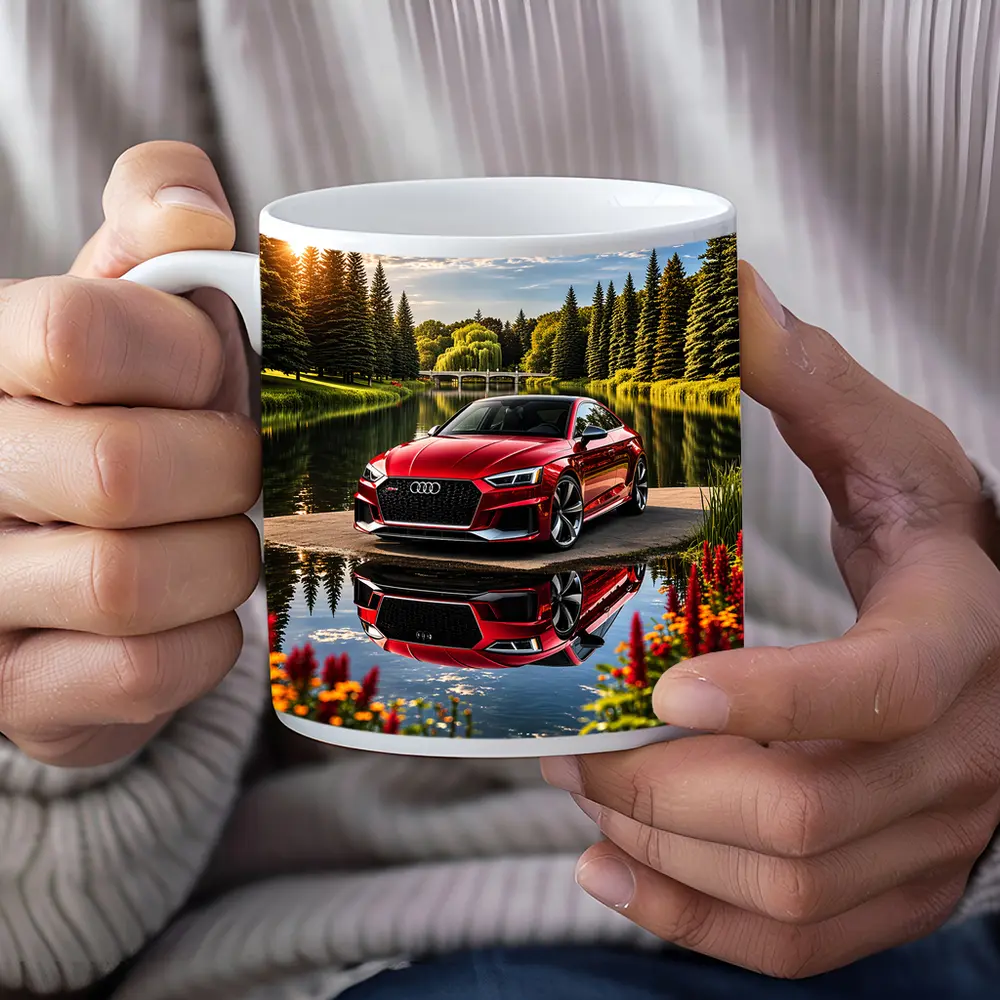 Audi RS5 Red Coupe Lakeside Park Setting – Mugs