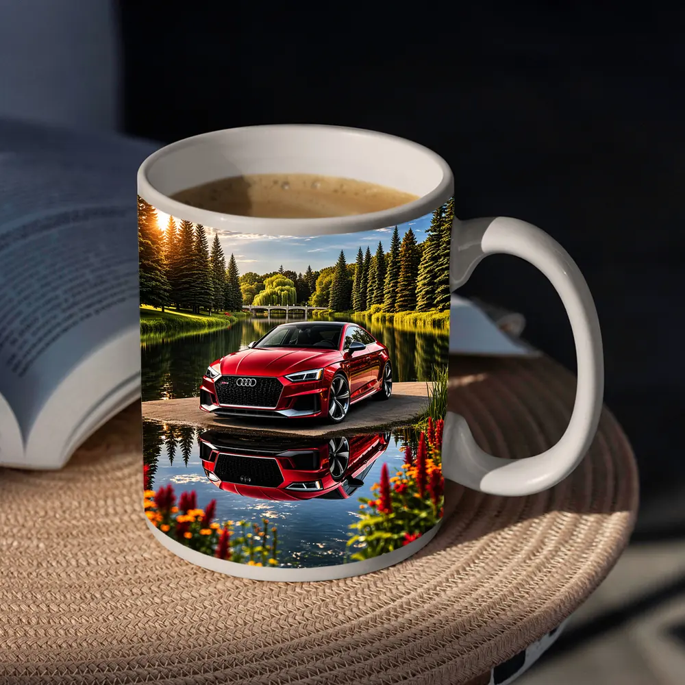 Audi RS5 Red Coupe Lakeside Park Setting – Mugs