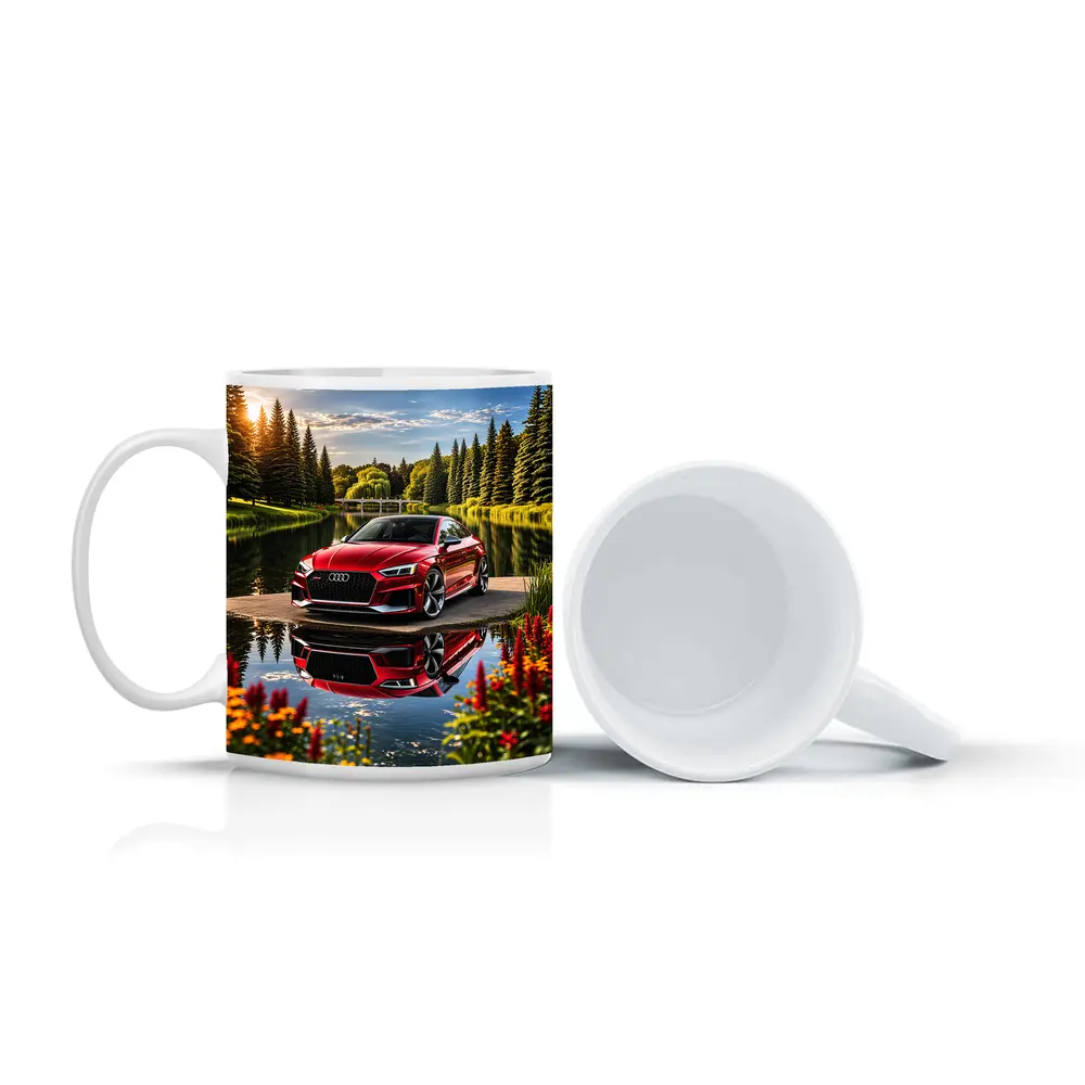 Audi RS5 Red Coupe Lakeside Park Setting – Mugs