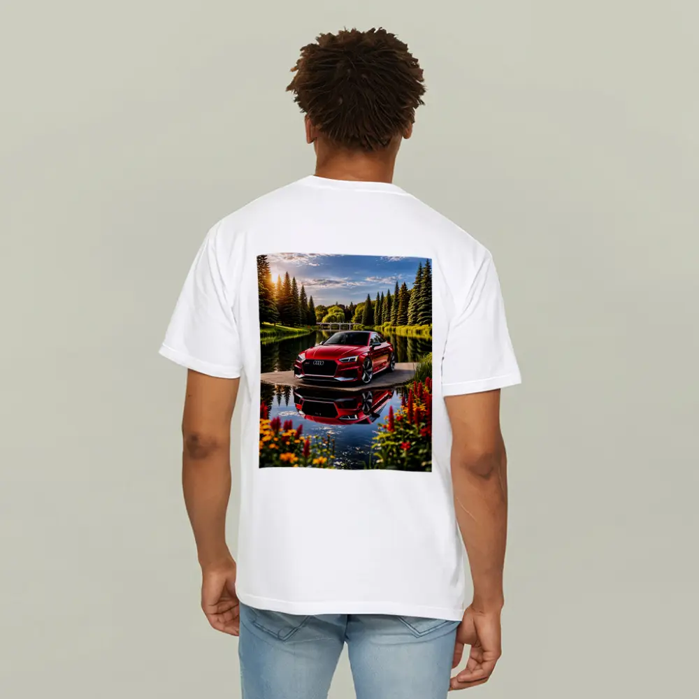 Audi RS5 Red Coupe Lakeside Park Setting – T-Shirts