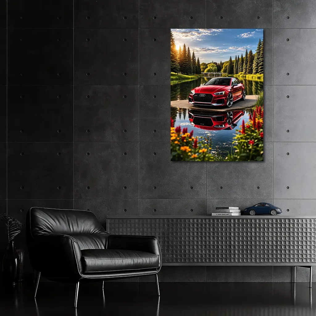 Audi RS5 Red Coupe Lakeside Park Setting – Wall Art