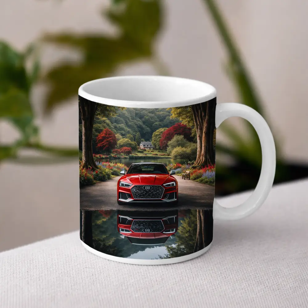 Audi RS5 Parked By Scenic Forest Lake – Mugs