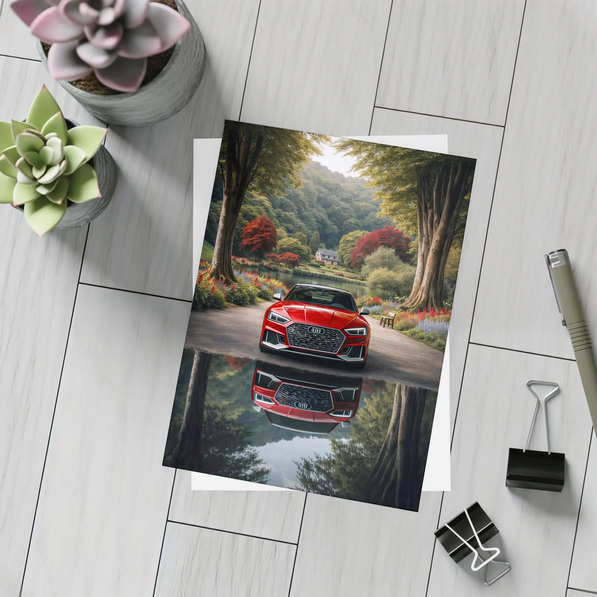 Audi RS5 Parked By Scenic Forest Lake – Postcards