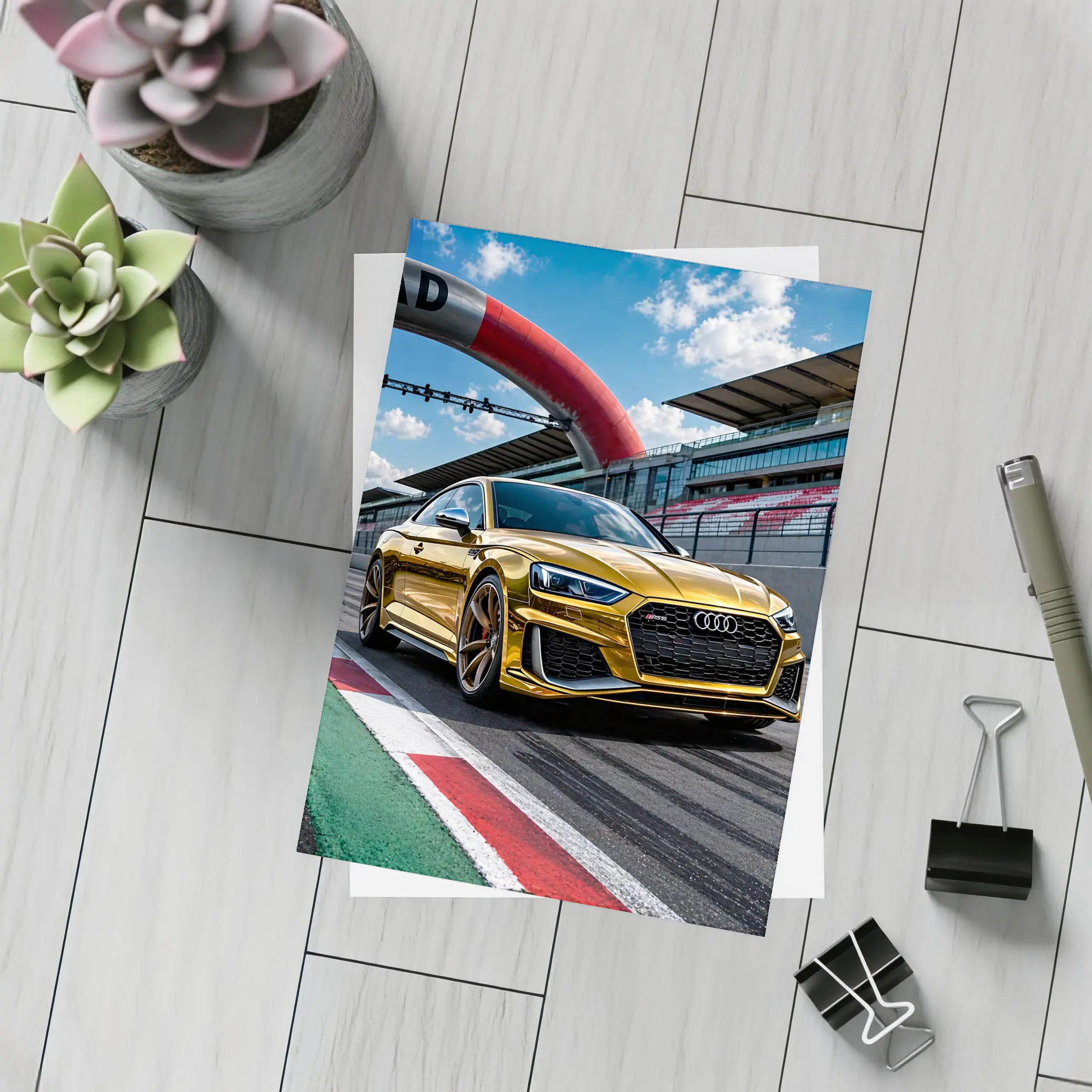 Audi RS5 Gold on Race Track – Postcards
