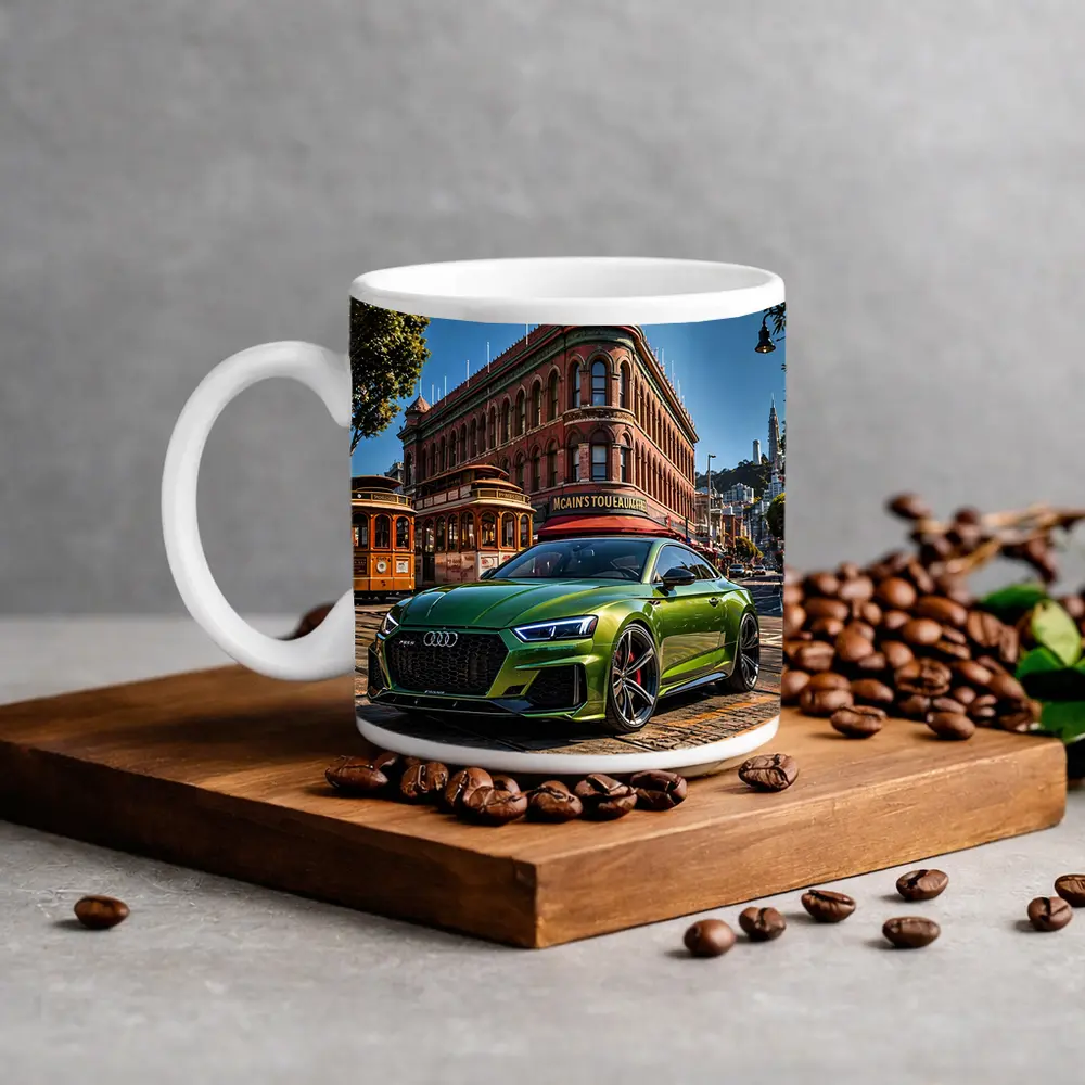 Audi RS5 Green San Francisco Street Scene – Mugs