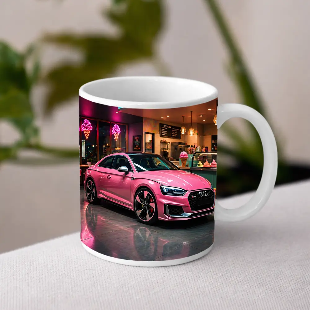 Pink Audi RS5 Inside Neon Ice Cream Shop – Mugs