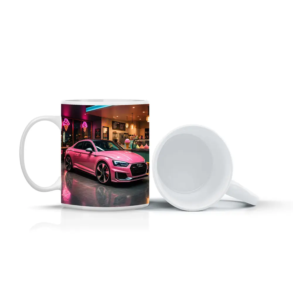 Pink Audi RS5 Inside Neon Ice Cream Shop – Mugs