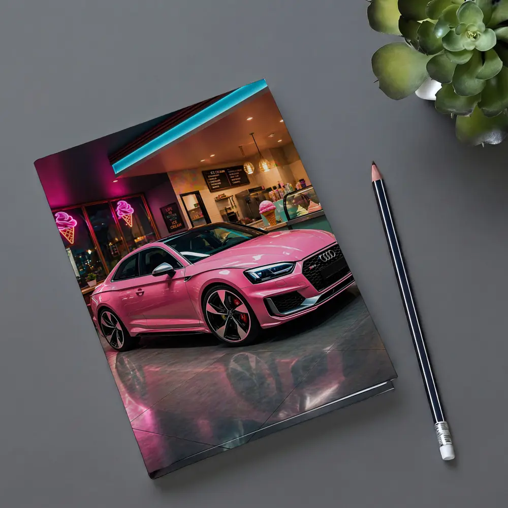 Pink Audi RS5 Inside Neon Ice Cream Shop – Notebooks