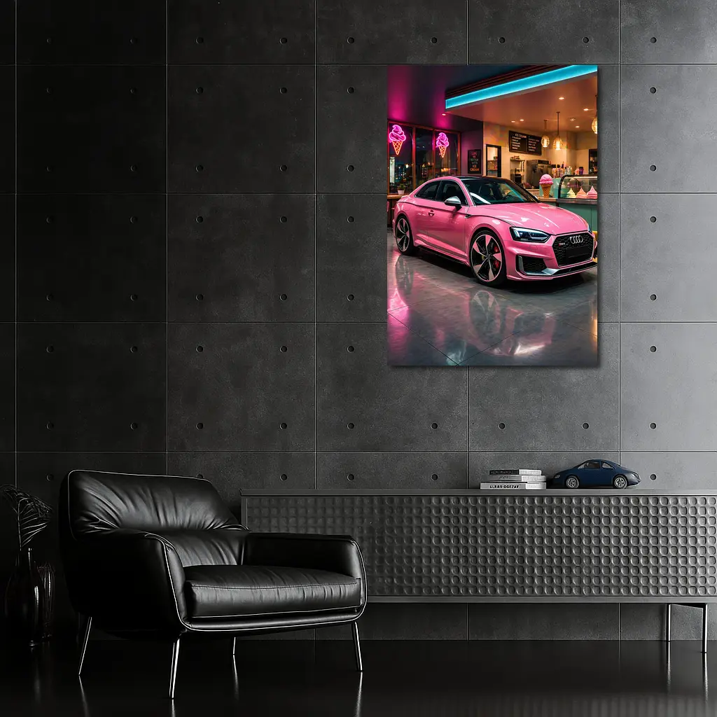 Pink Audi RS5 Inside Neon Ice Cream Shop – Wall Art