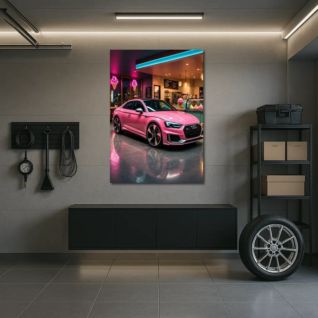 Pink Audi RS5 Inside Neon Ice Cream Shop – Wall Art