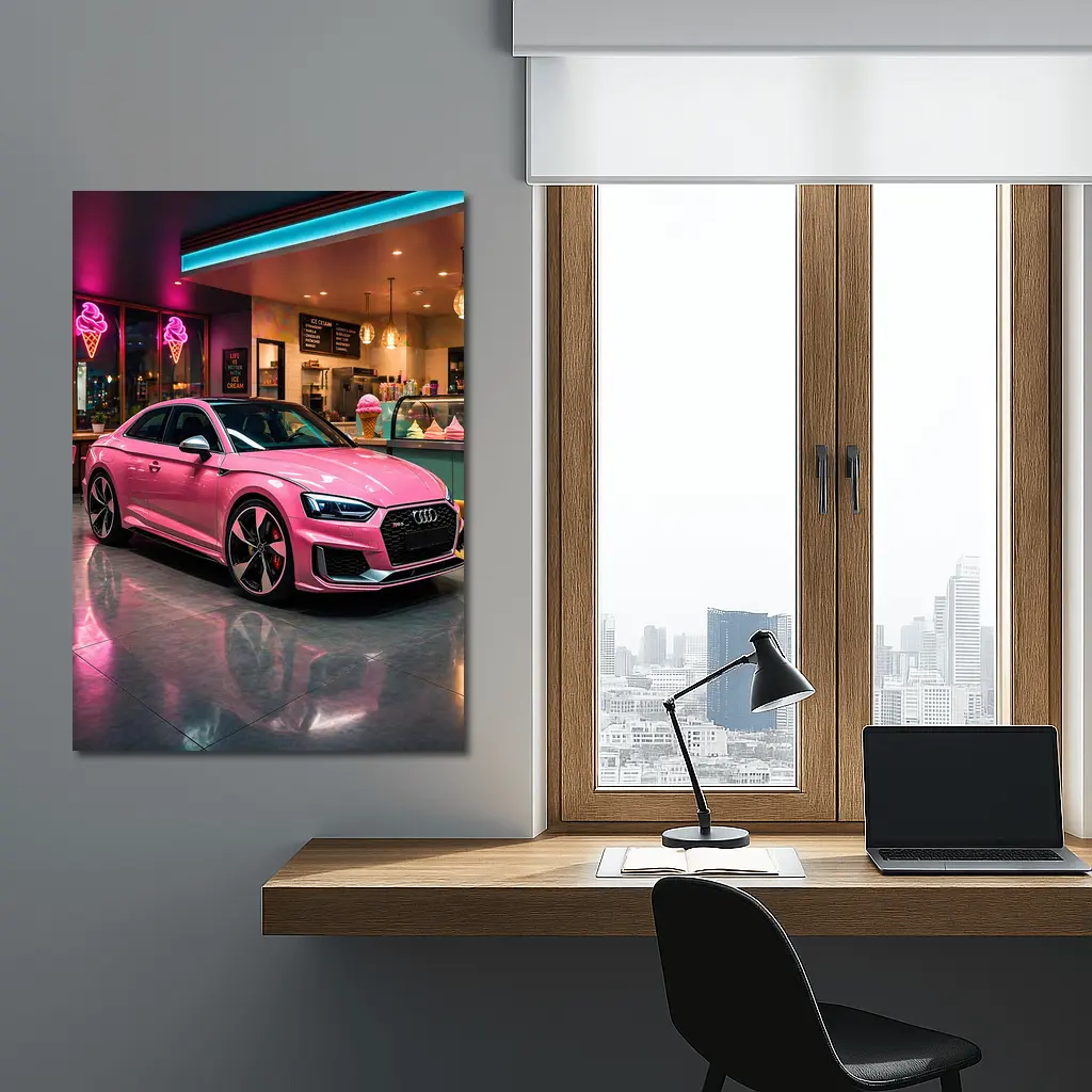 Pink Audi RS5 Inside Neon Ice Cream Shop – Wall Art