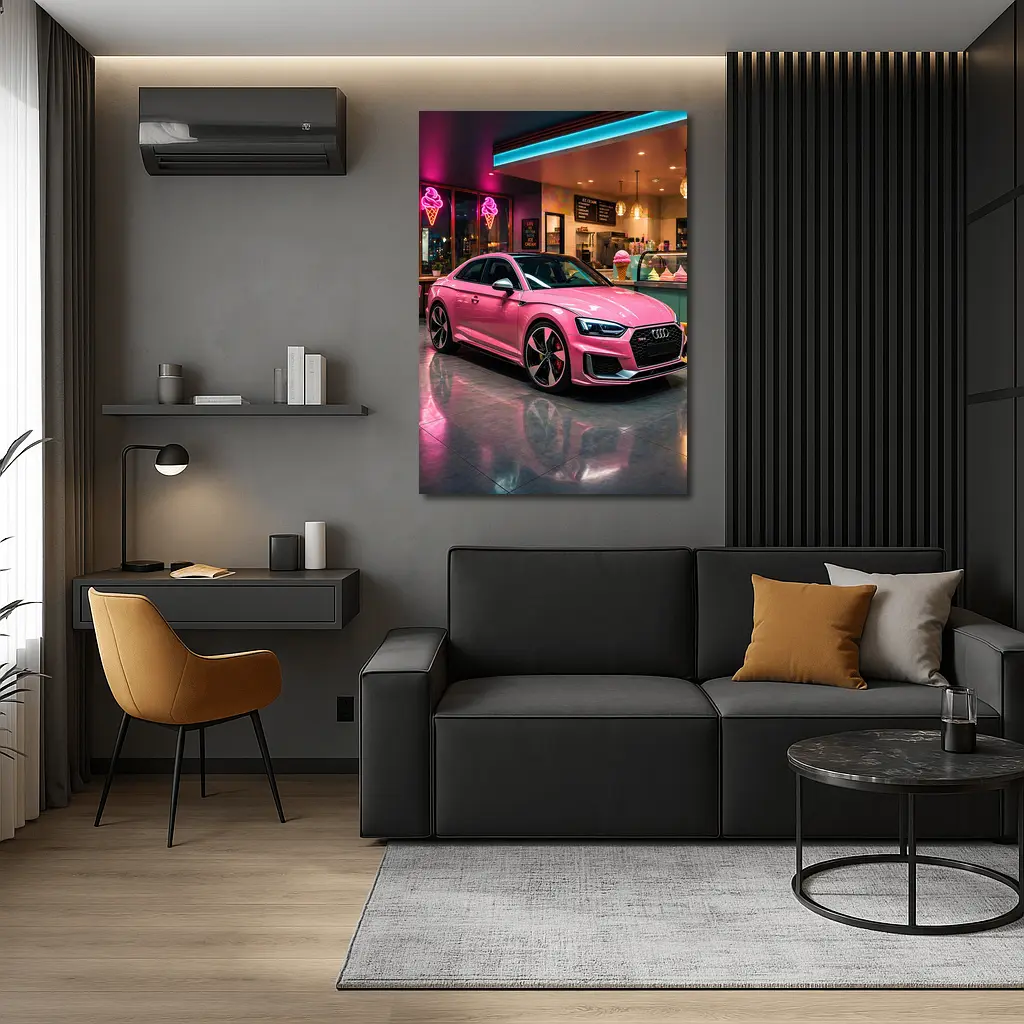 Pink Audi RS5 Inside Neon Ice Cream Shop – Wall Art