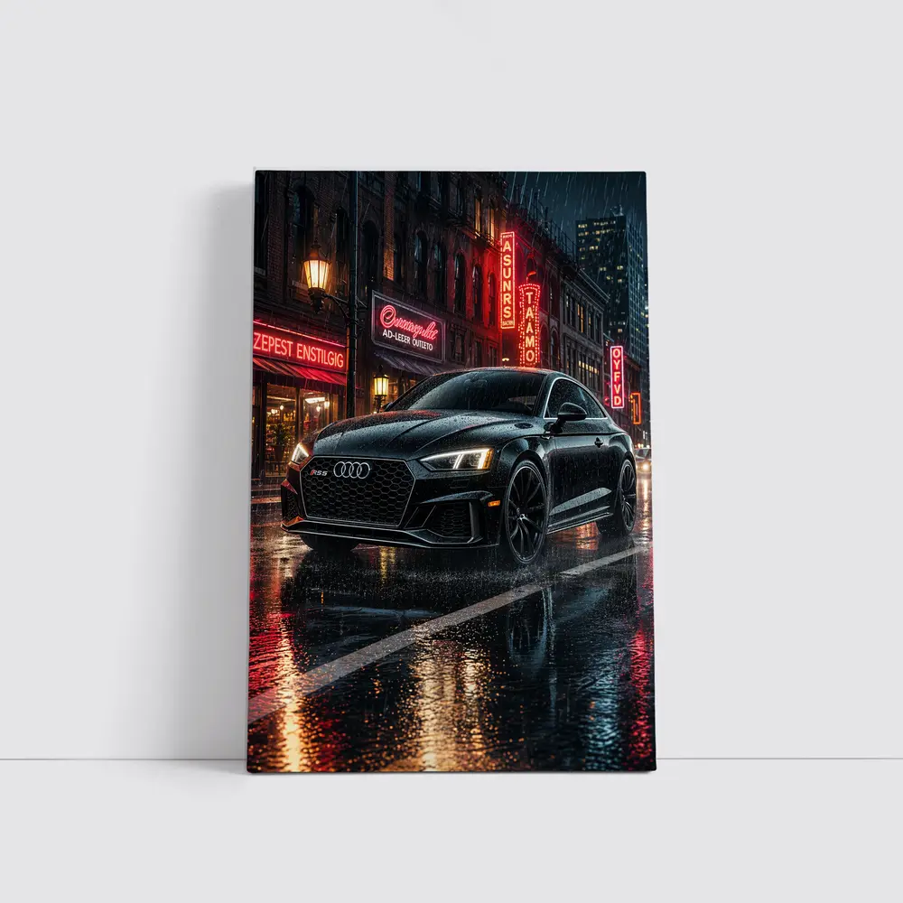 Audi RS5 Black Rainy Neon City Night – Wall Art