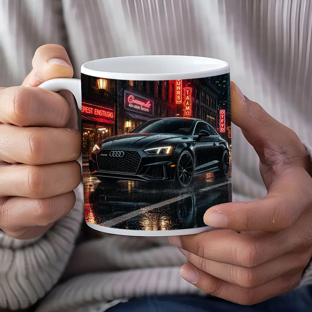 Audi RS5 Black Rainy Neon City Night – Mugs