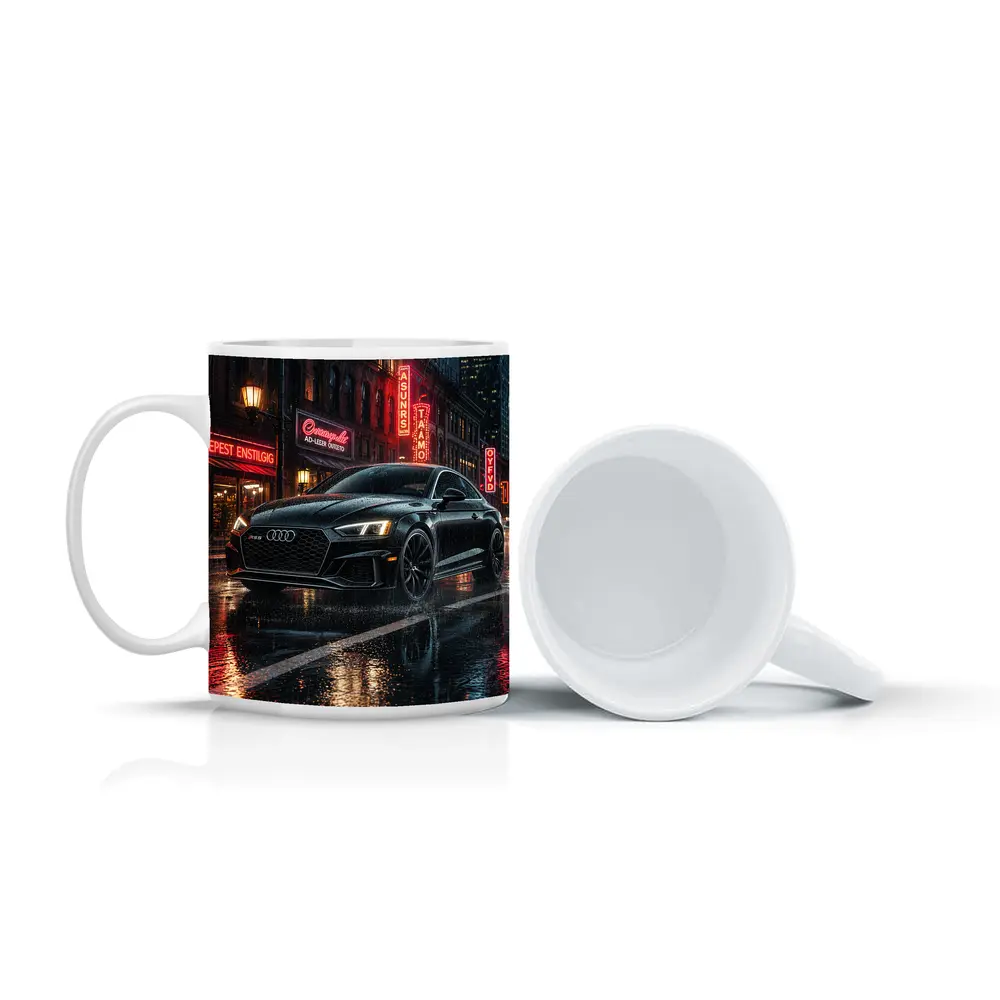 Audi RS5 Black Rainy Neon City Night – Mugs