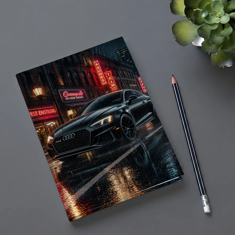 Audi RS5 Black Rainy Neon City Night – Notebooks