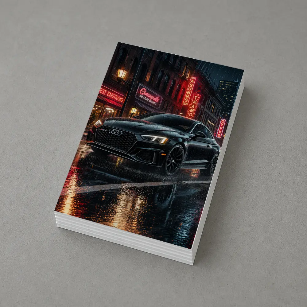 Audi RS5 Black Rainy Neon City Night – Postcards