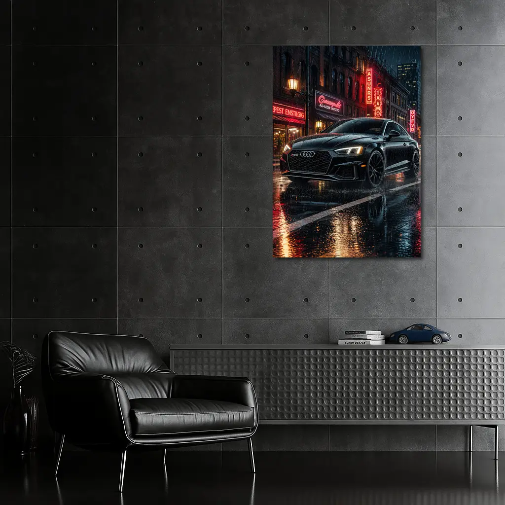 Audi RS5 Black Rainy Neon City Night – Wall Art