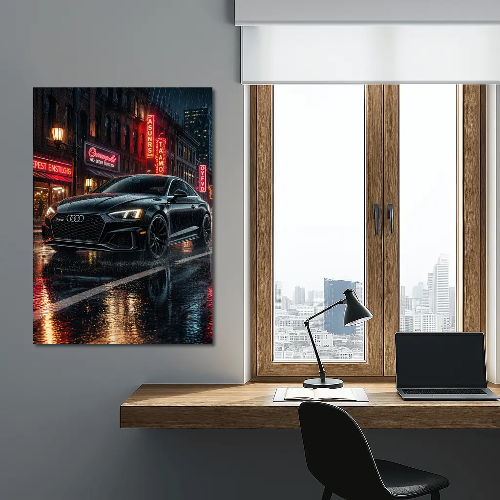 Audi RS5 Black Rainy Neon City Night – Wall Art