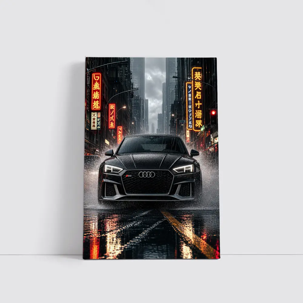 Audi RS5 Black Rainy Neon City Street – Wall Art