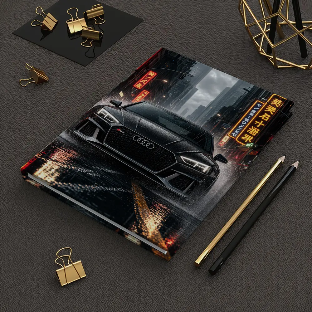 Audi RS5 Black Rainy Neon City Street – Notebooks