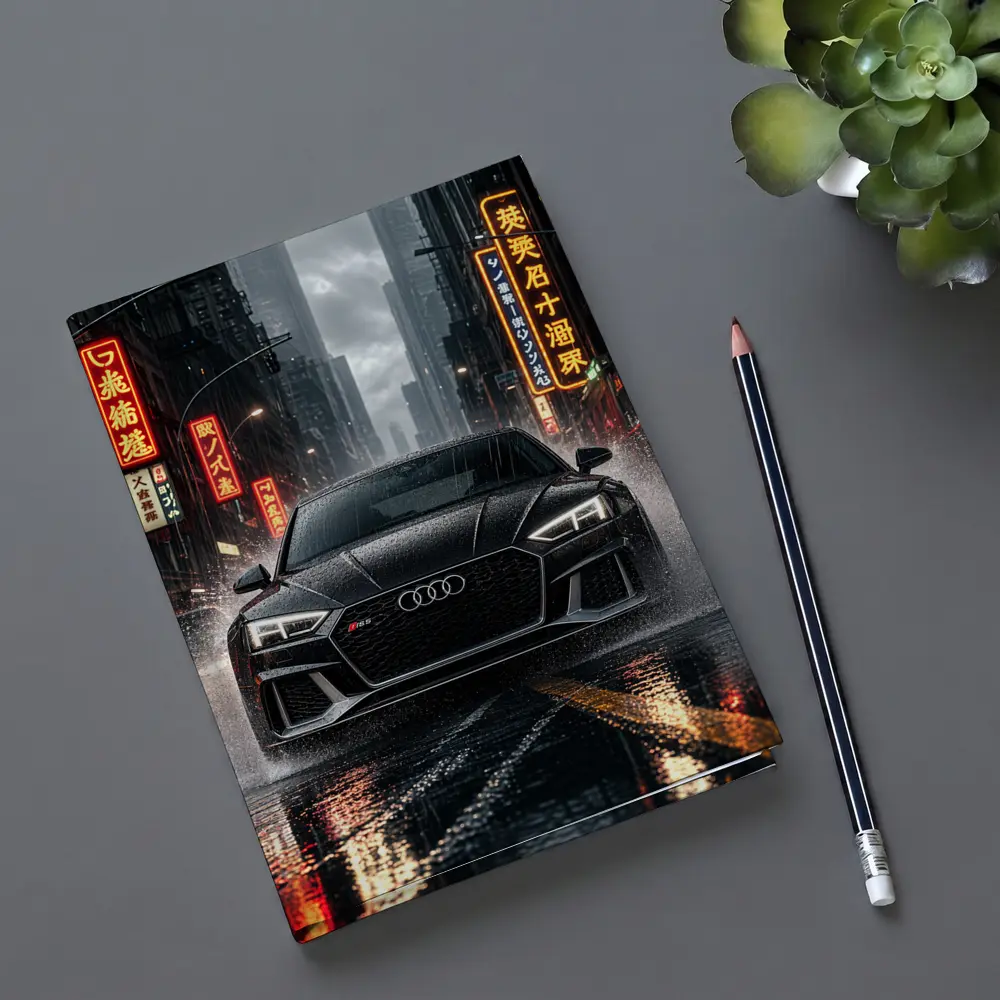 Audi RS5 Black Rainy Neon City Street – Notebooks
