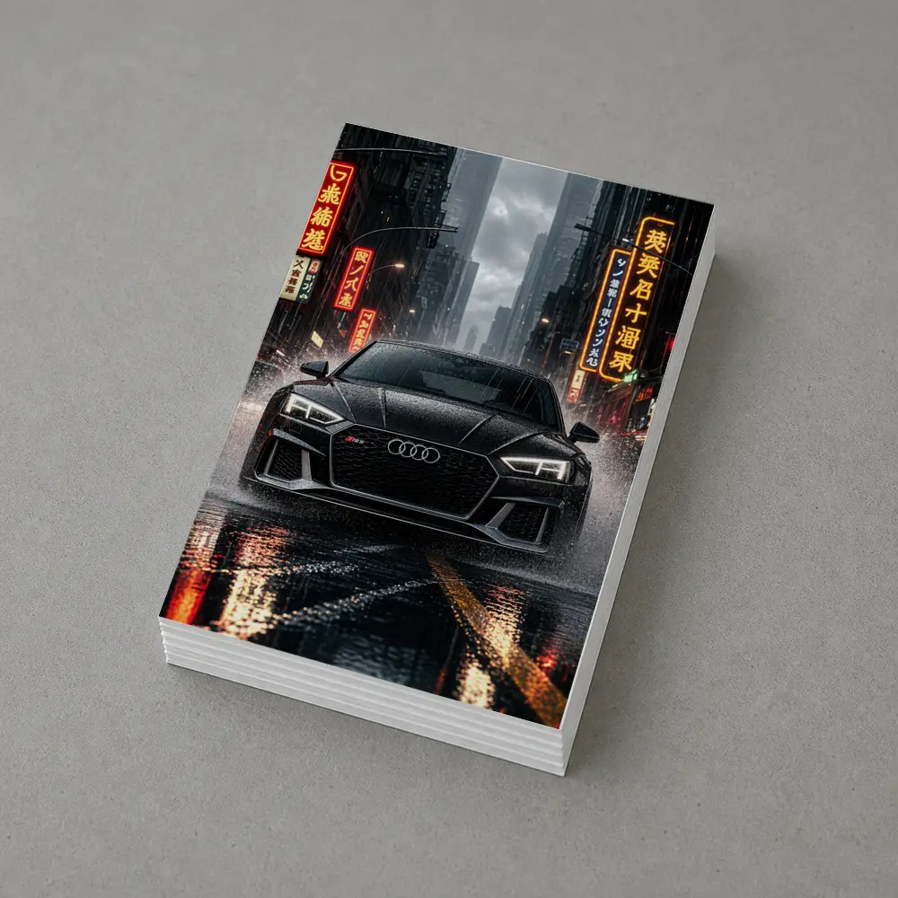 Audi RS5 Black Rainy Neon City Street – Postcards