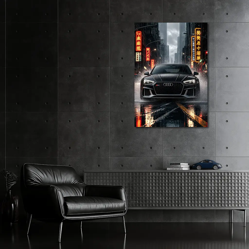 Audi RS5 Black Rainy Neon City Street – Wall Art