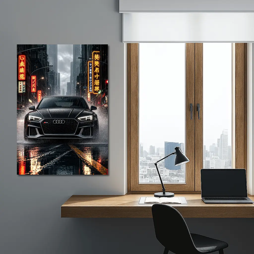 Audi RS5 Black Rainy Neon City Street – Wall Art