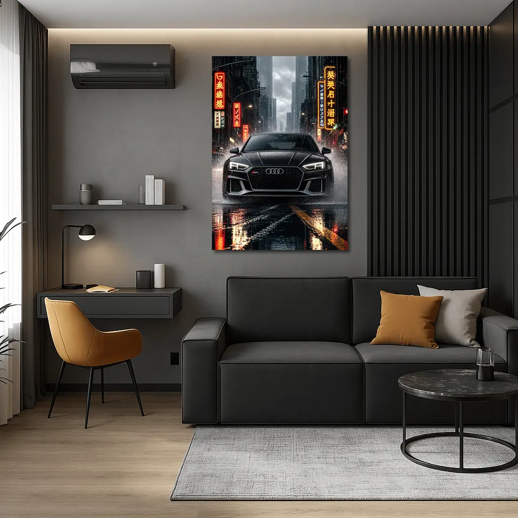 Audi RS5 Black Rainy Neon City Street – Wall Art