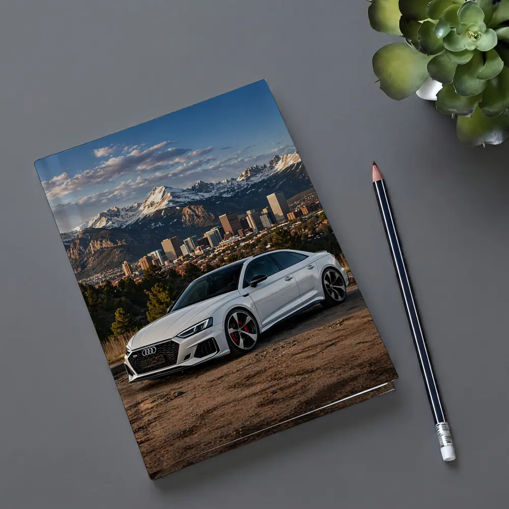 Audi RS5 White Coupe City Mountain Backdrop – Notebooks
