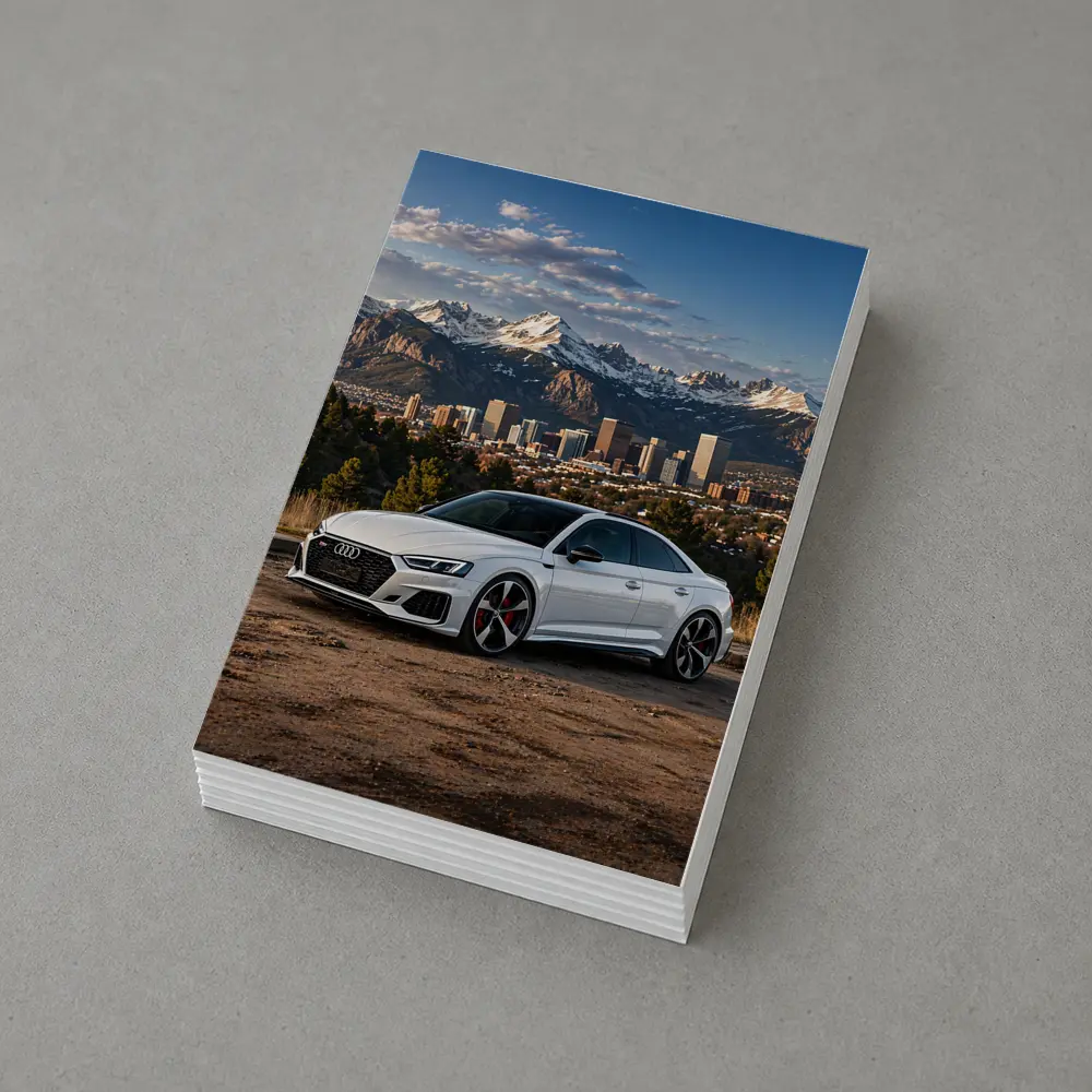 Audi RS5 White Coupe City Mountain Backdrop – Postcards