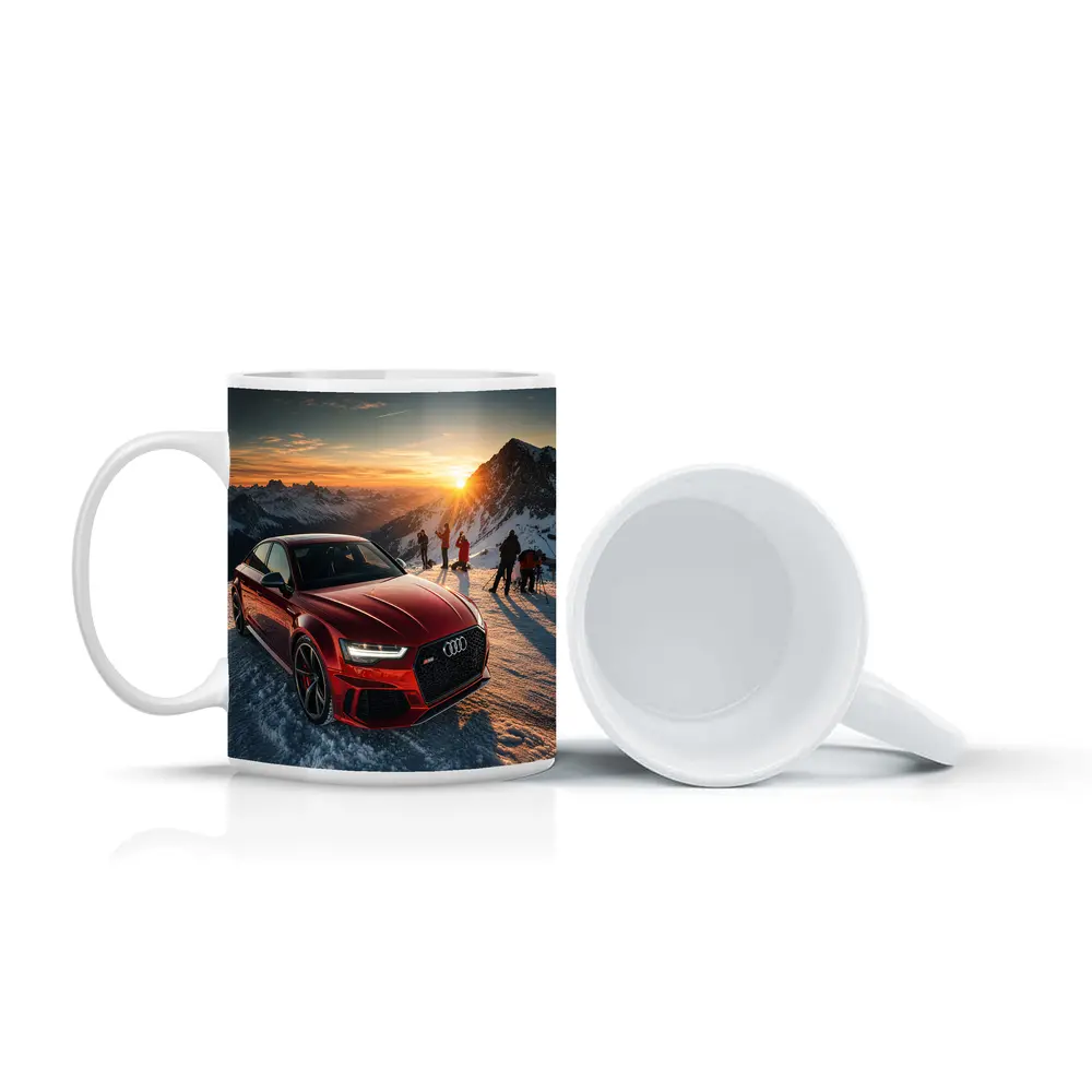 Audi RS6 Red Sedan Snowy Mountain Sunset – Mugs