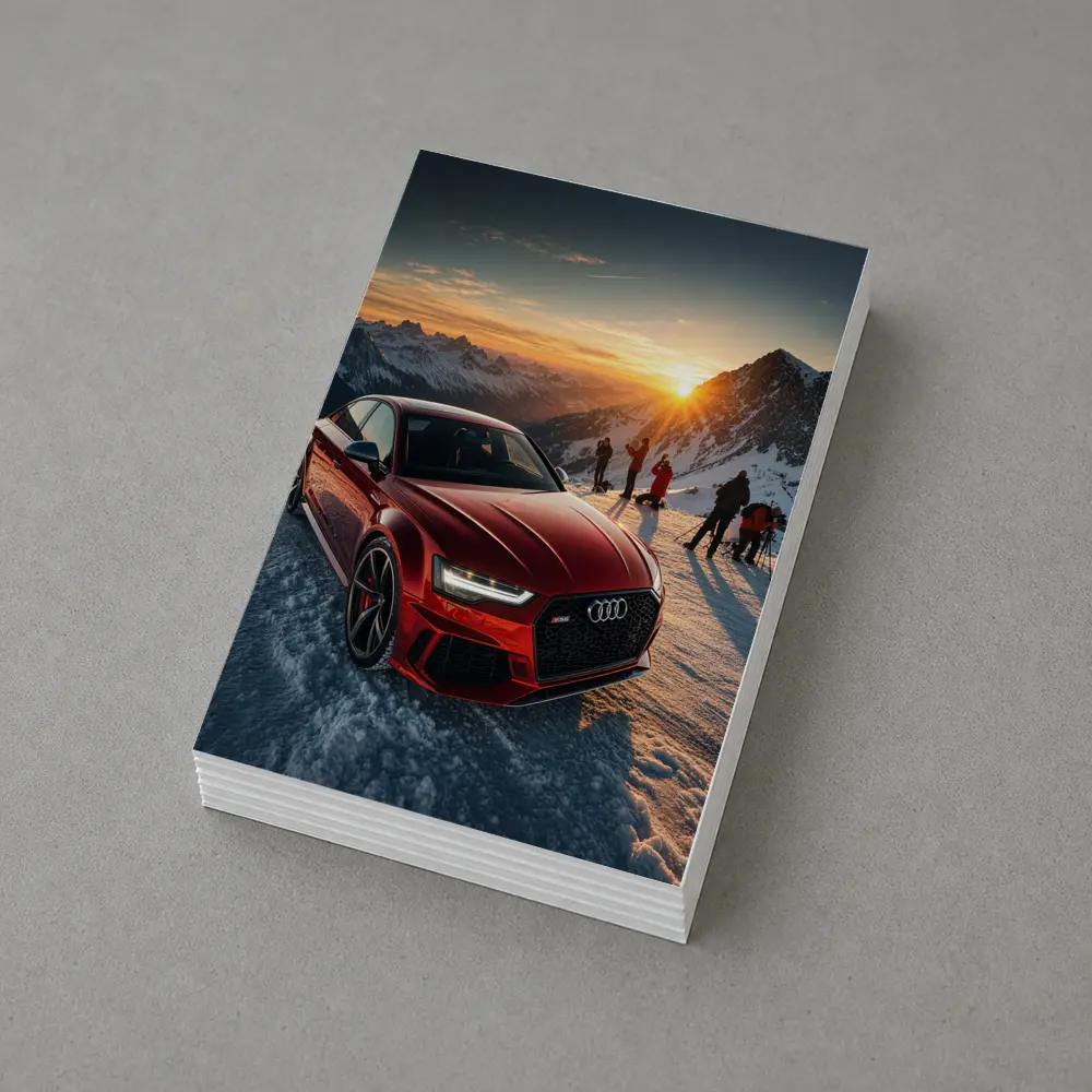 Audi RS6 Red Sedan Snowy Mountain Sunset – Postcards