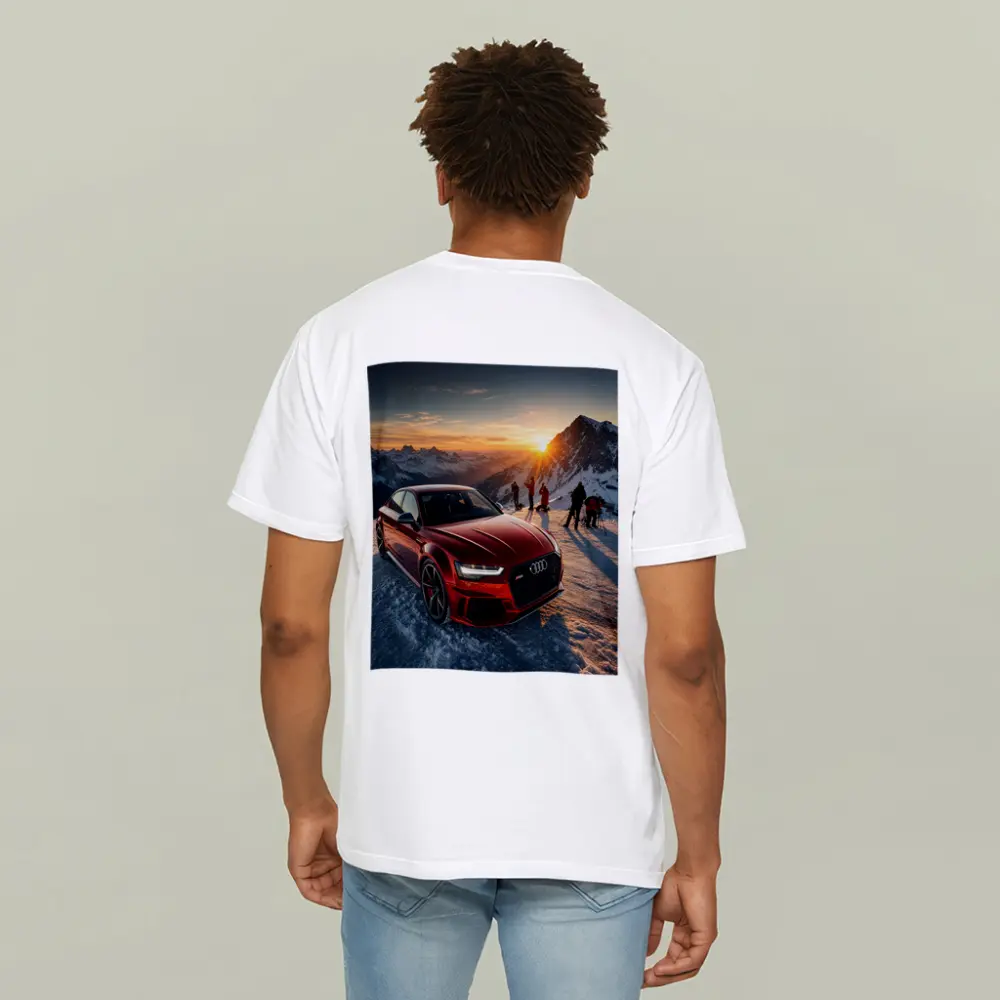 Audi RS6 Red Sedan Snowy Mountain Sunset – T-Shirts