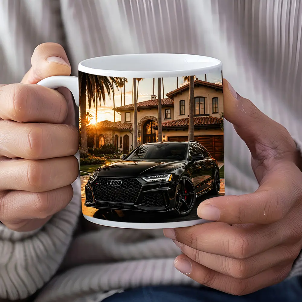 Audi RS6 Black Sunset Mansion Driveway – Mugs