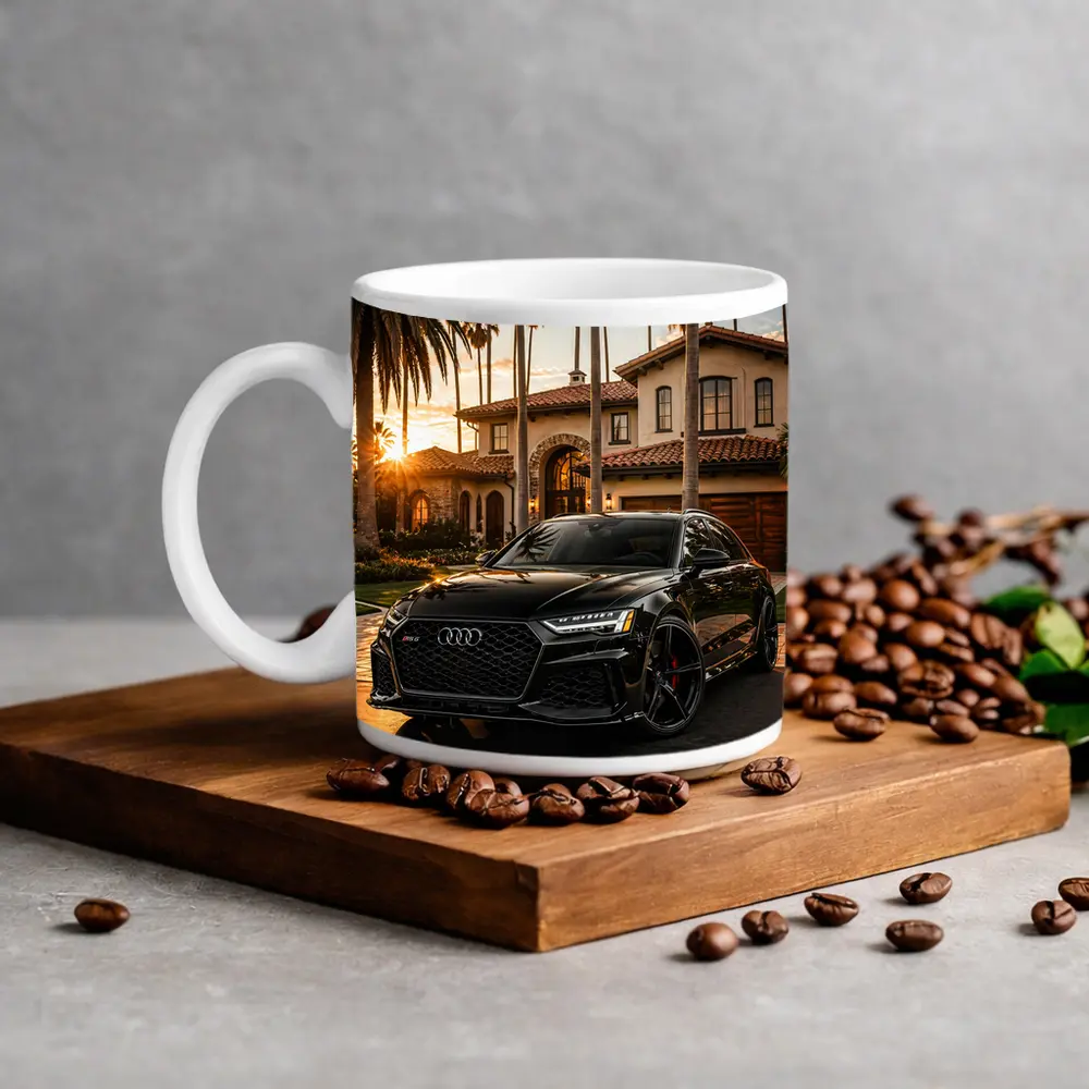 Audi RS6 Black Sunset Mansion Driveway – Mugs