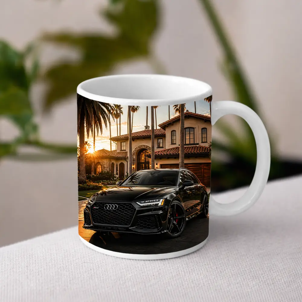 Audi RS6 Black Sunset Mansion Driveway – Mugs