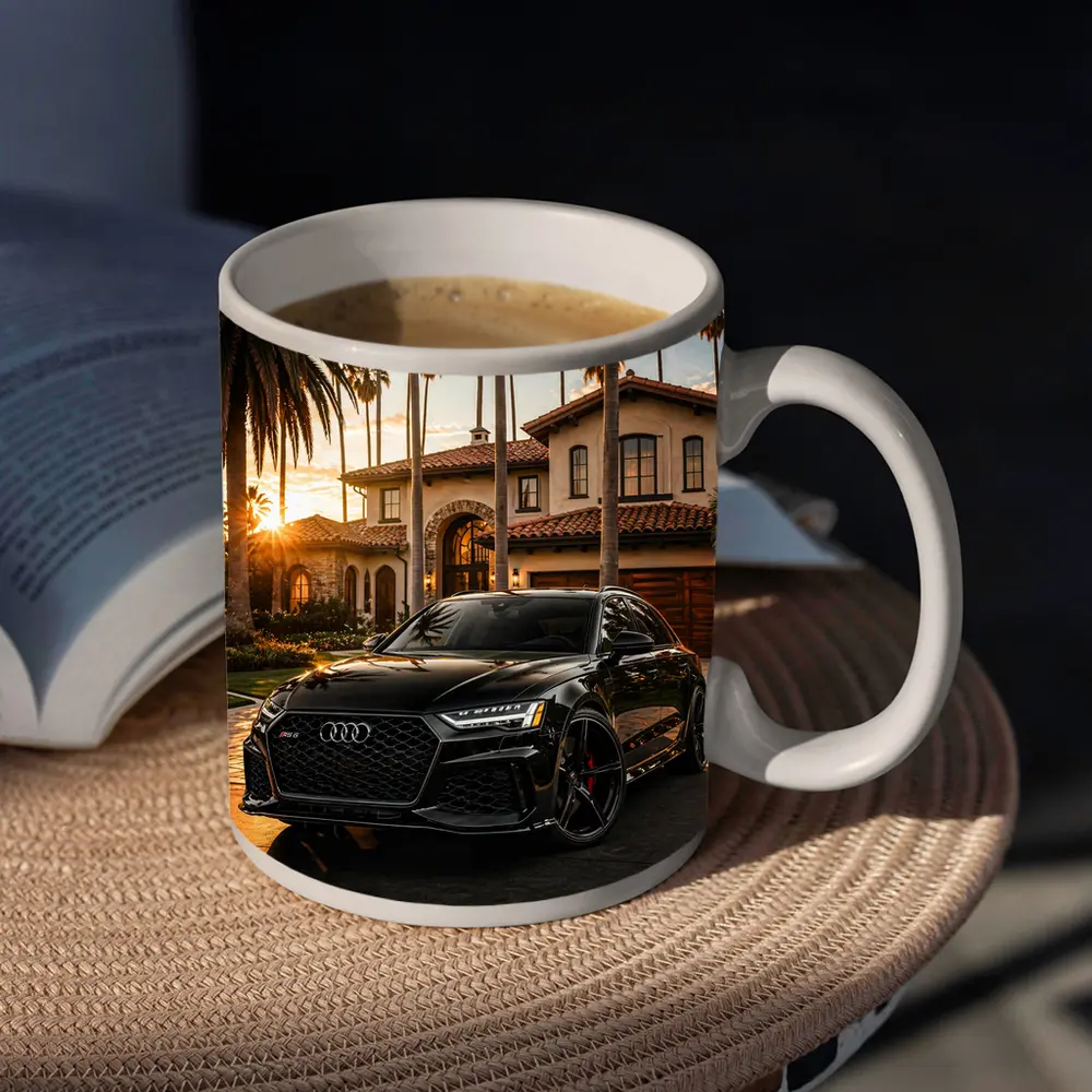 Audi RS6 Black Sunset Mansion Driveway – Mugs
