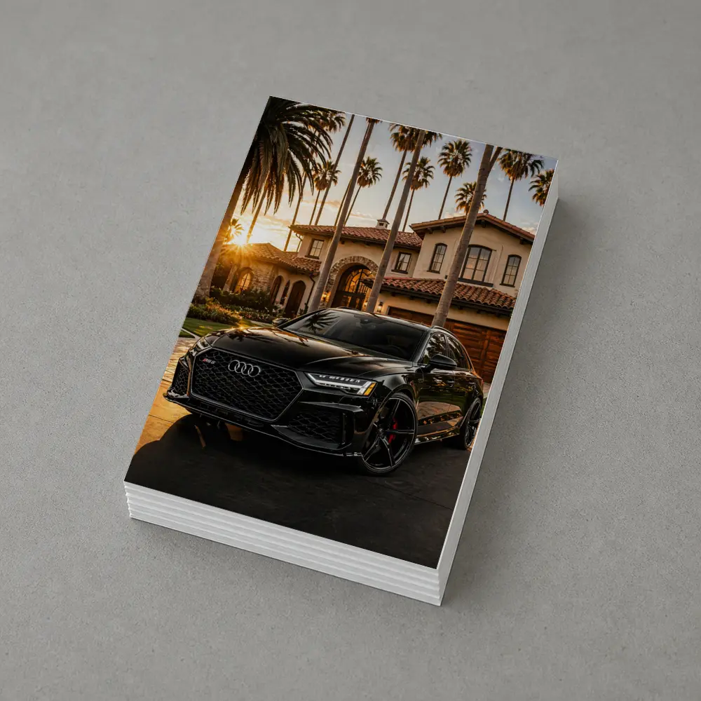 Audi RS6 Black Sunset Mansion Driveway – Postcards