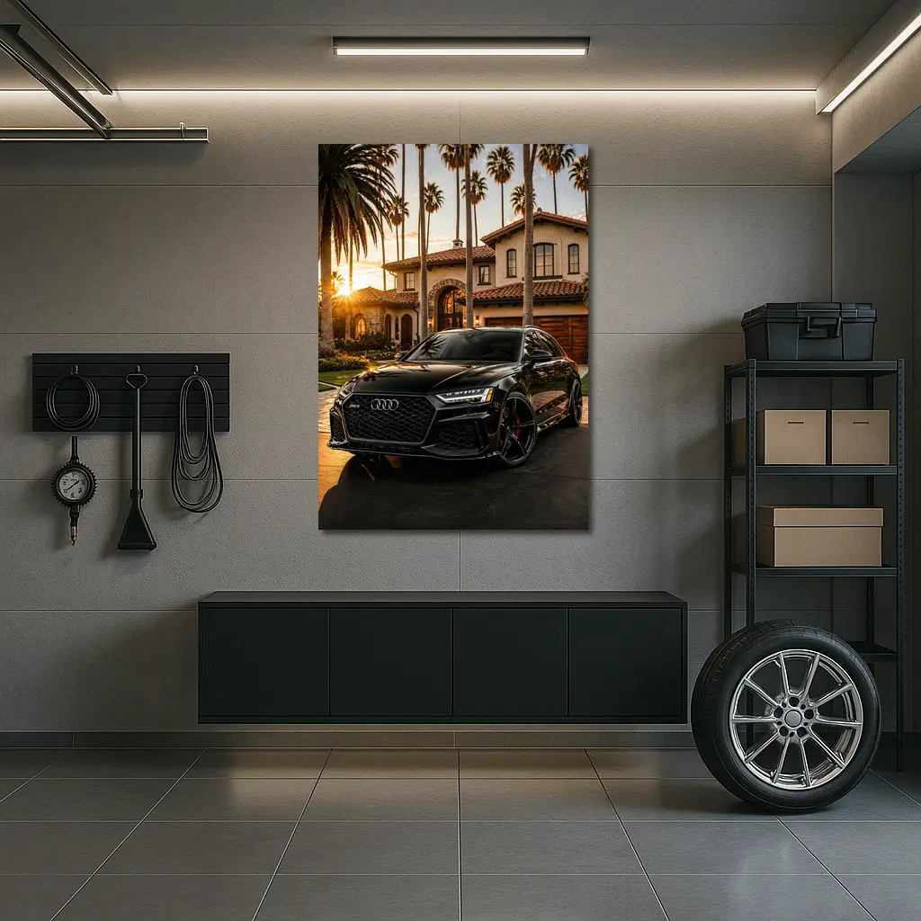 Audi RS6 Black Sunset Mansion Driveway – Wall Art